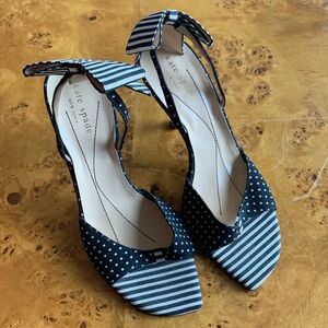 Kate Spade Black/white stripe sandal heels 8